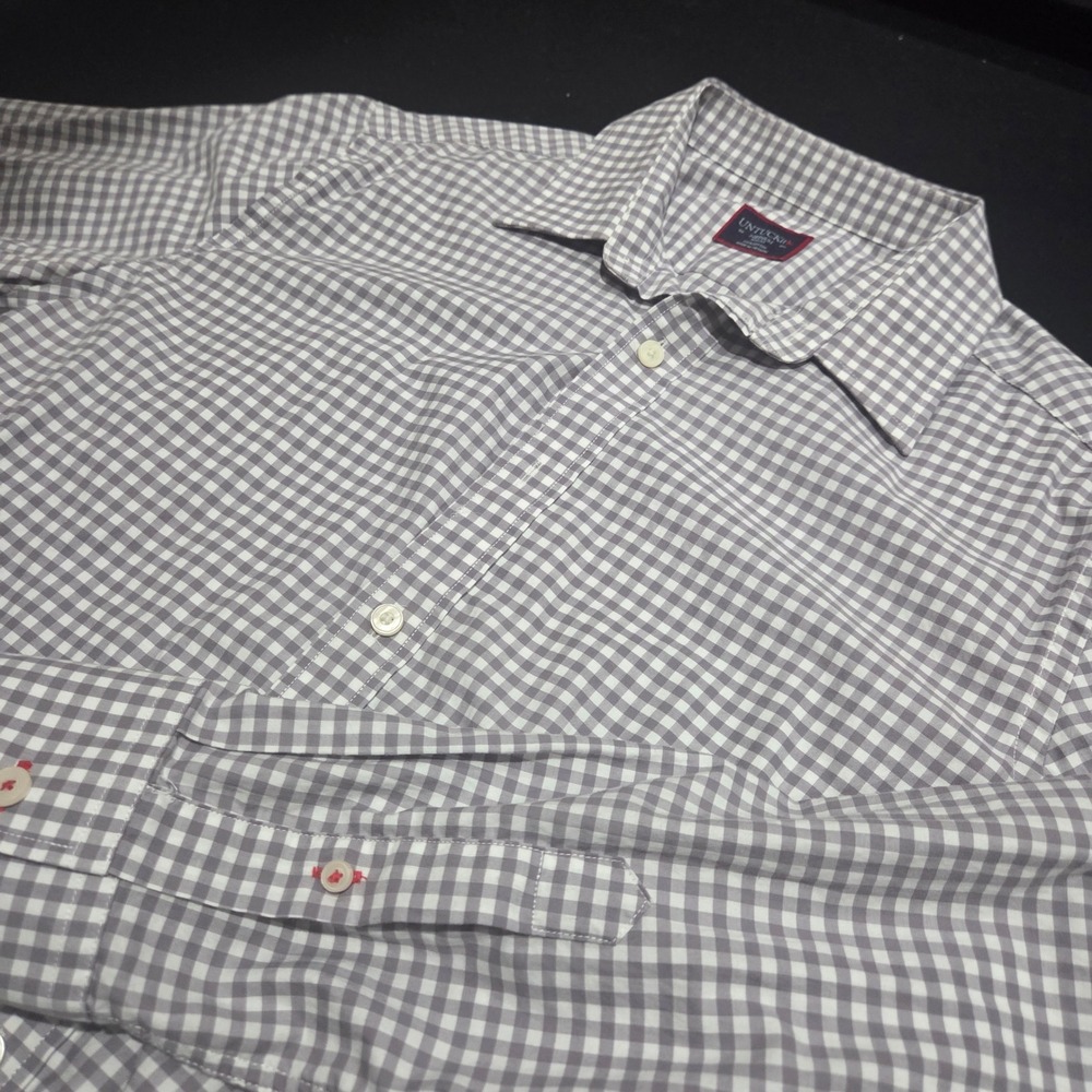 UNTUCKit New Dunn Slim Fit Gingham Button Down Shirt Mens Medium Grey White